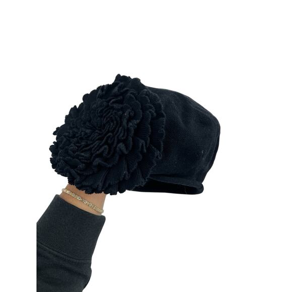 Parkhurst Black Cotton Beret Large Rosette Y2K OS - Picture 8 of 8